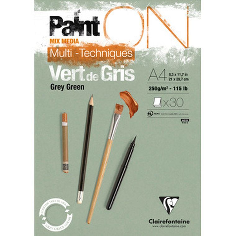 Clairefontaine, Paint On Grey Green, szkicownik, A4, 30 kartek