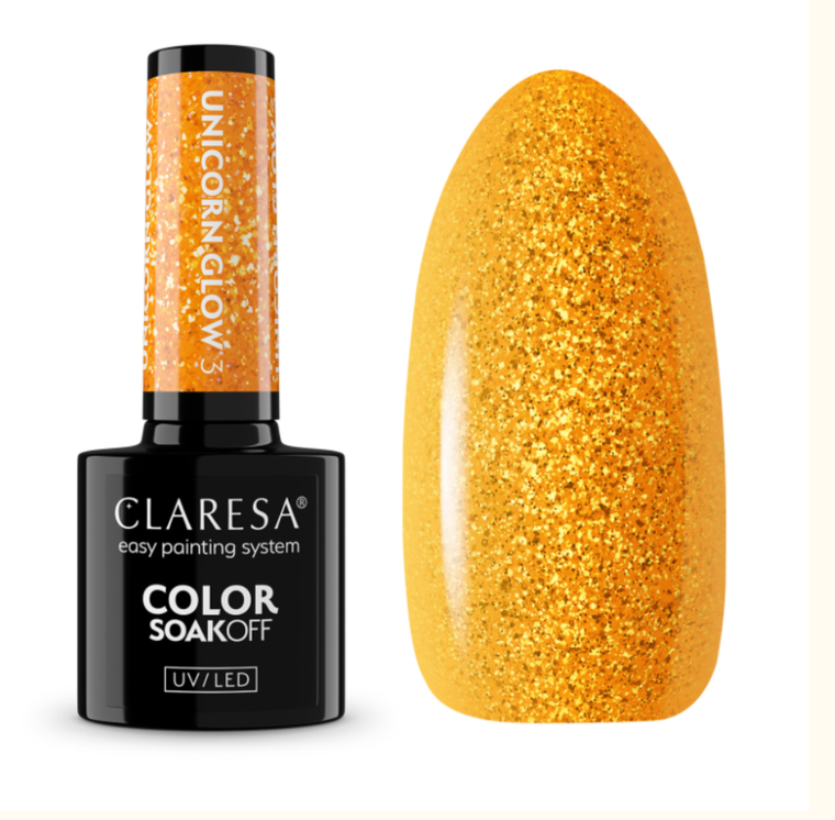 Claresa, lakier hybrydowy, unicorn glow orange 03, 5g