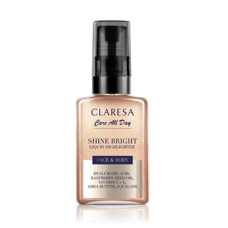Claresa, Shine Bright&Body Liquid Highlighter, rozświetlacz w płynie do twarzy i ciała, 50 ml