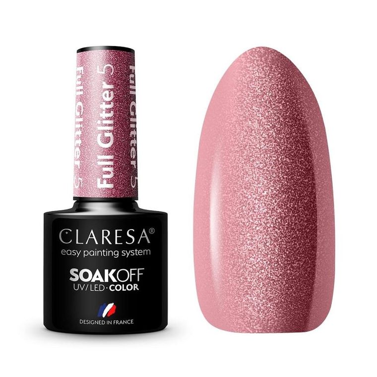 Claresa, Soak Off UV/LED Full Glitter, lakier hybrydowy, nr 5, 5g