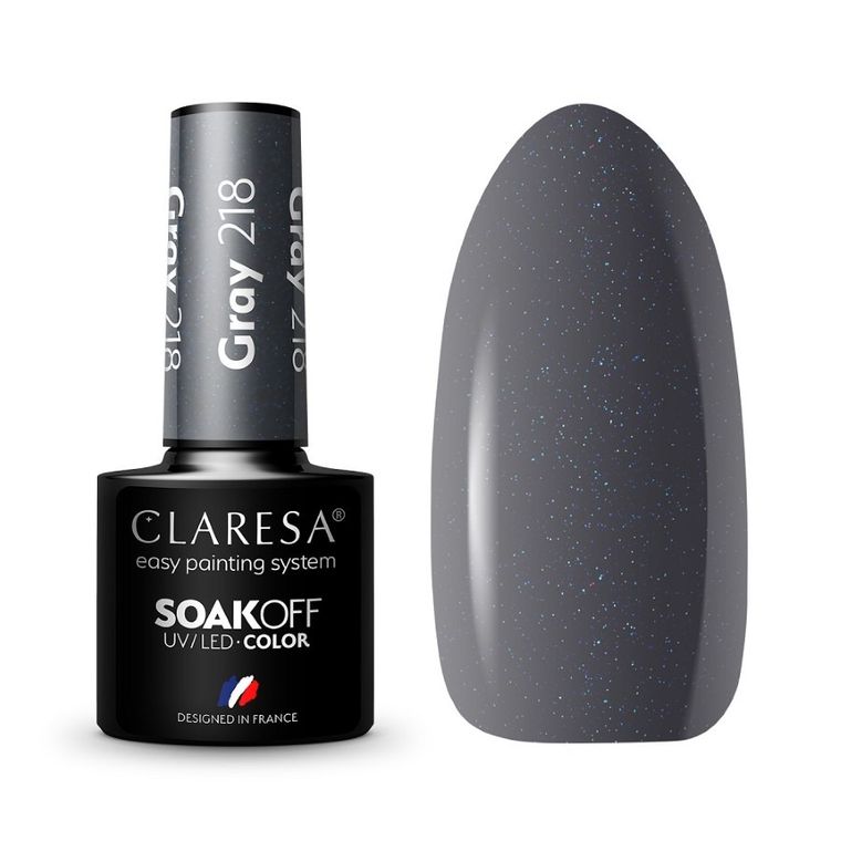 Claresa, Soak Off UV/LED Gray, lakier hybrydowy, nr 218, 5g