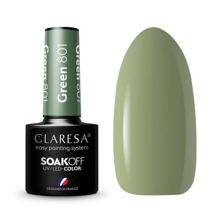 Claresa, Soak Off UV/LED Green, lakier hybrydowy, nr 801, 5 g