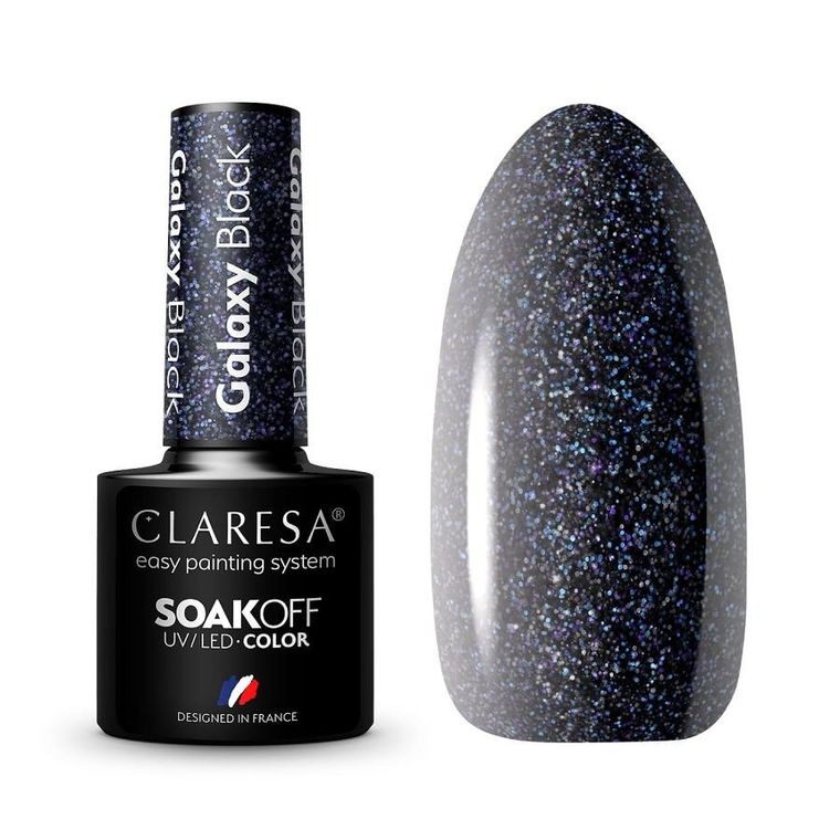 Claresa, Soak Off UV/LED, lakier hybrydowy, Galaxy Black, 5g