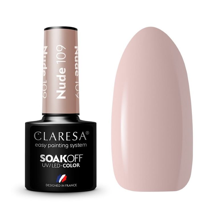 Claresa, Soak Off UV/LED Nude, lakier hybrydowy, nr 109, 5g