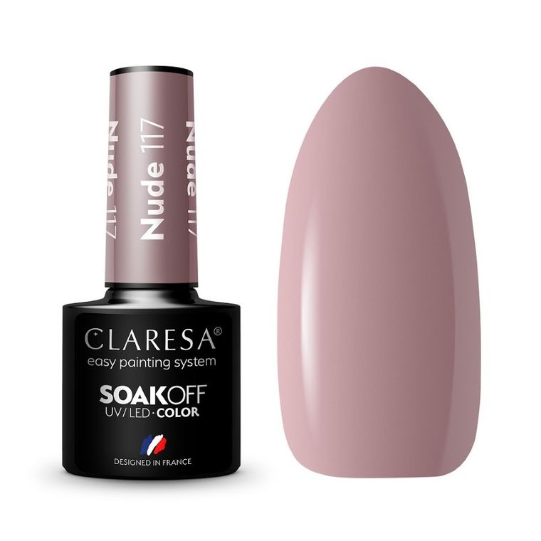 Claresa, Soak Off UV/LED Nude, lakier hybrydowy, nr 117, 5g