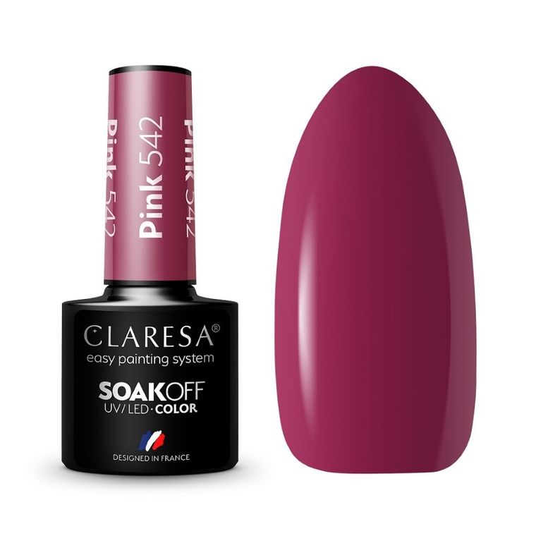 Claresa, Soak Off UV/LED Pink, lakier hybrydowy, nr 542, 5g