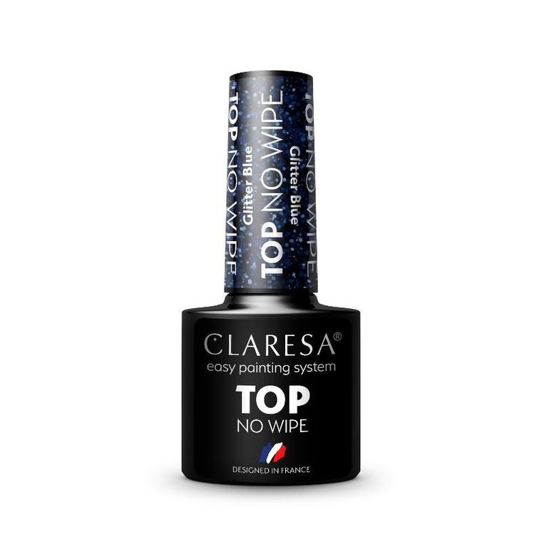 Claresa, top do paznokci hybrydowych, no wipe glitter blue, 5g