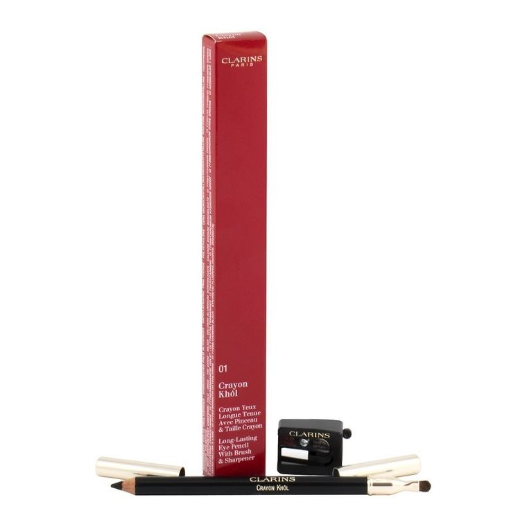 Clarins, Crayon khol lon-lasting eye pencil with brush, kredka do oczu,01 carbon black, 1.05g