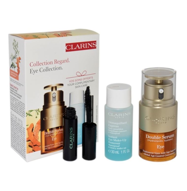 Clarins, zestaw, serum pod oczy, 20 ml + płyn do demakijażu oczu, 50 ml + tusz do rzęs, 3 ml
