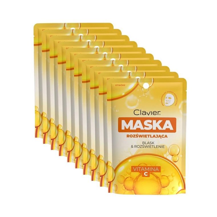 Clavier, maska rozświetlająca w płachcie z witaminą C, 10szt.