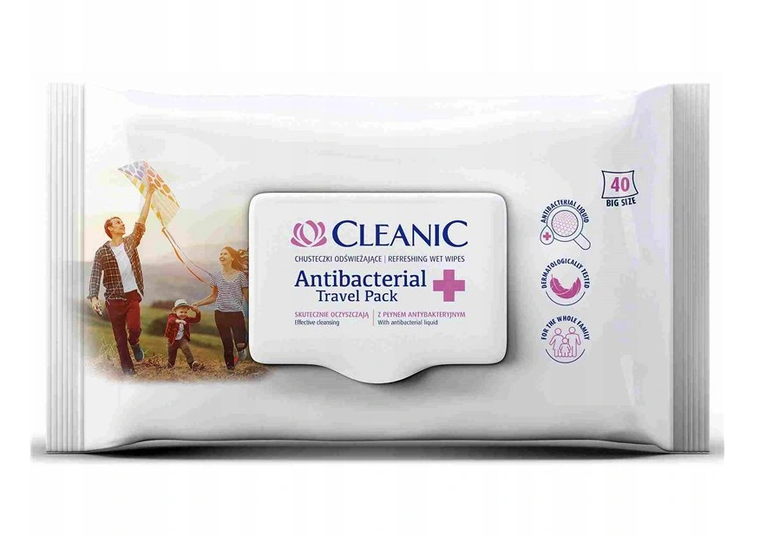 Cleanic, chusteczki odświązające, antybakteryjne, Travel, 40 szt.