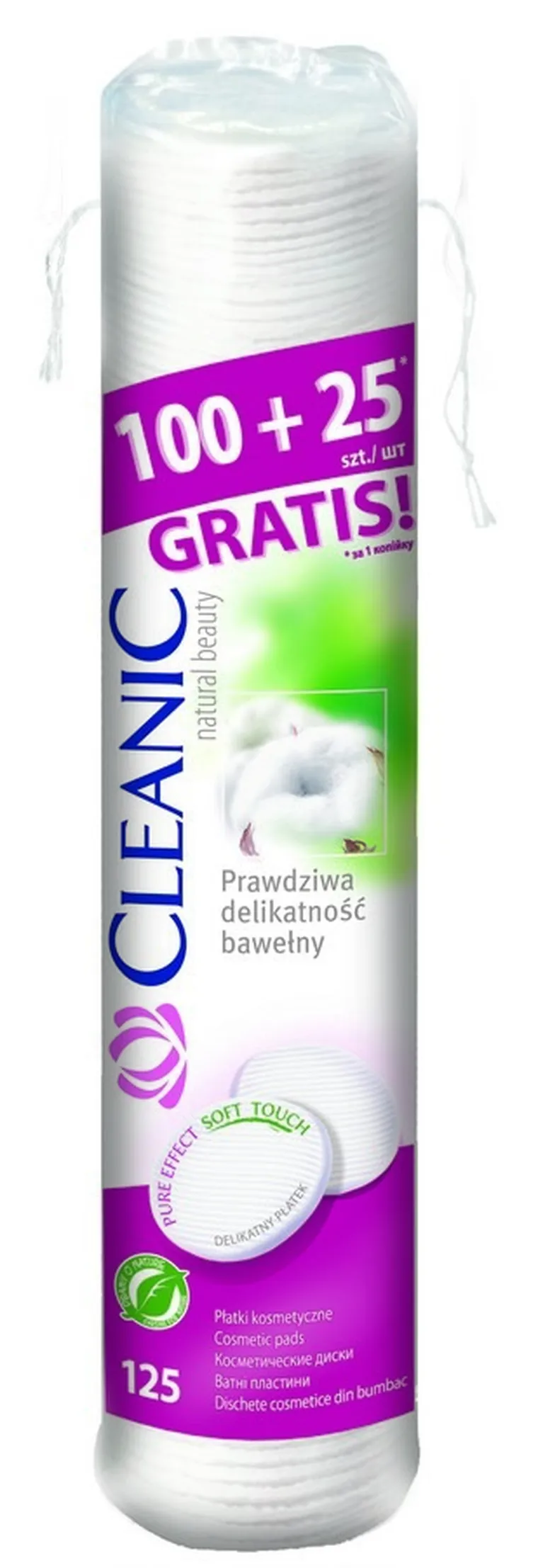 Cleanic, Pure Effect, okrągłe płatki kosmetyczne, 125 szt.