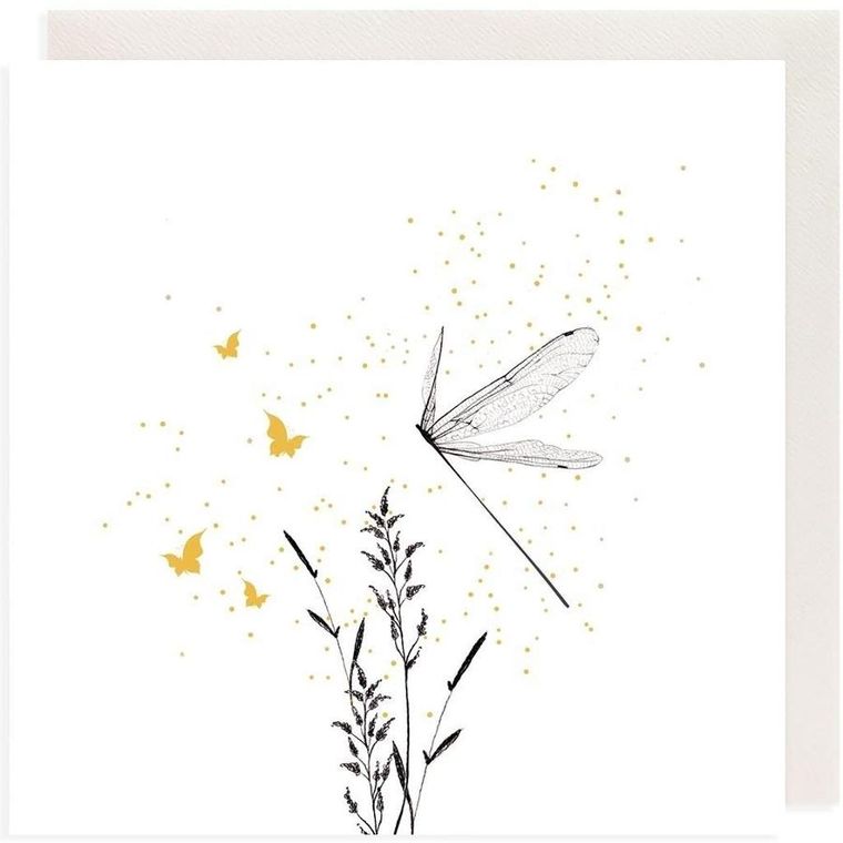 Clear Creations, karnet, złocony kwadrat, Ważka