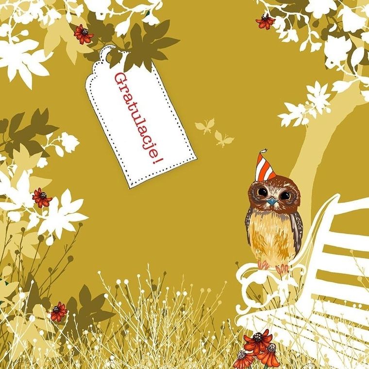 Clear Creations, Swarovski, karnet, kwadrat, Gratulacje! Sowa