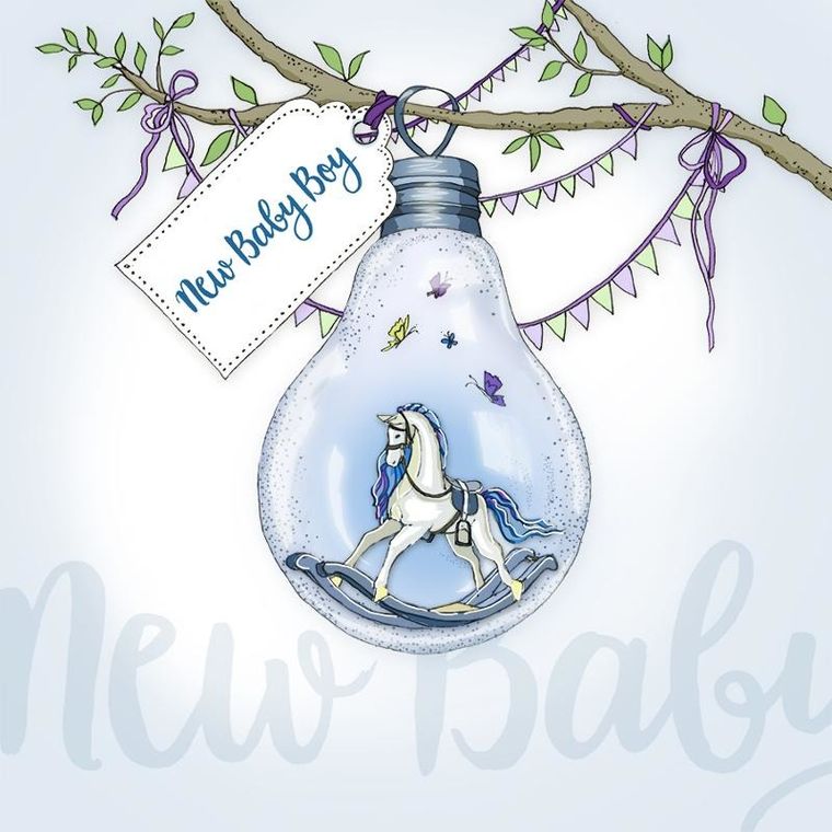 Clear Creations, Swarovski, karnet, kwadrat, Narodziny, chłopiec