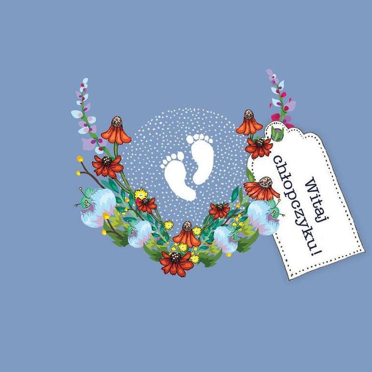 Clear Creations, Swarovski, karnet, kwadrat, Narodziny, Witaj - chłopiec