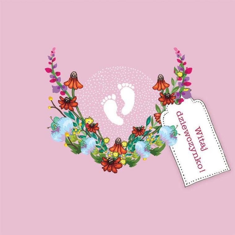 Clear Creations, Swarovski, karnet, kwadrat, Narodziny, Witaj - dziewczynka