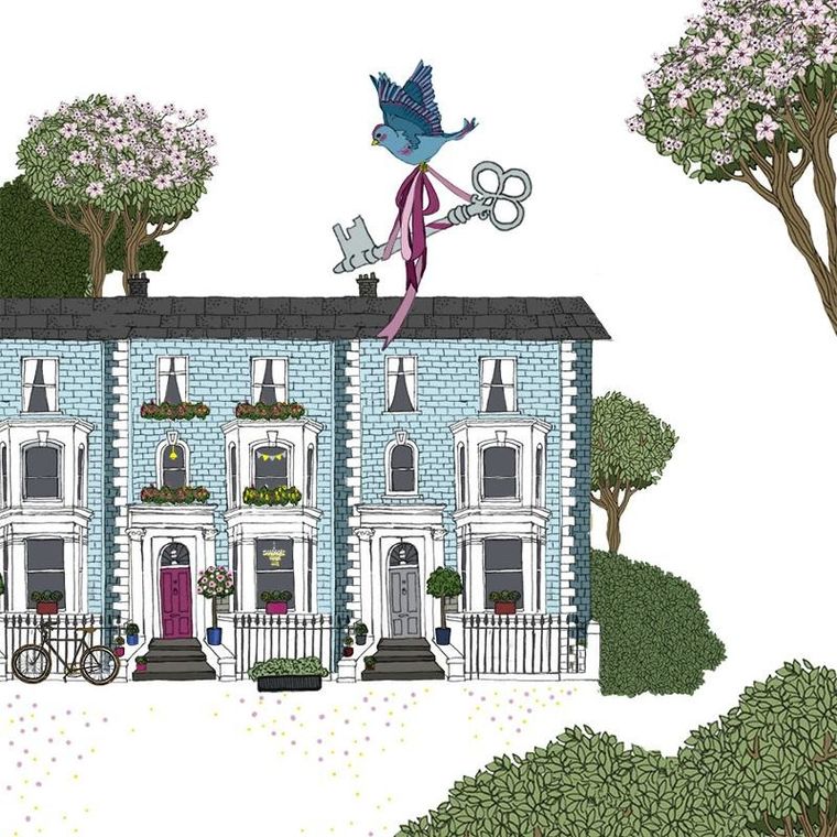 Clear Creations, Swarovski, karnet, kwadrat, Niebieski dom