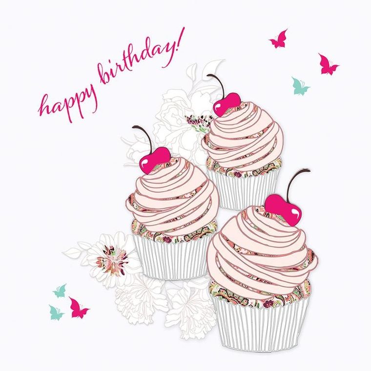 Clear Creations, Swarovski, karnet, kwadrat, Urodziny,, babeczki z wiśniami