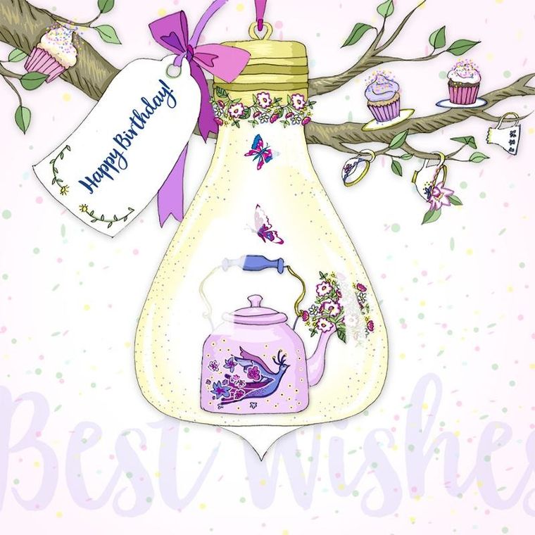 Clear Creations, Swarovski, karnet, kwadrat, Urodziny, czajnik Żarówka