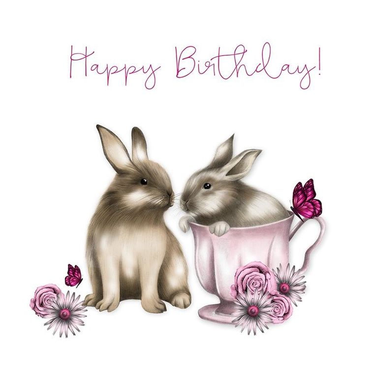 Clear Creations, Swarovski, karnet, kwadrat, Urodziny, króliki