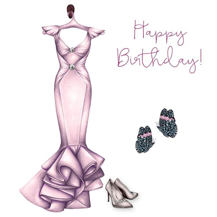 Clear Creations, Swarovski, karnet, kwadrat, Urodziny, różowa sukienka