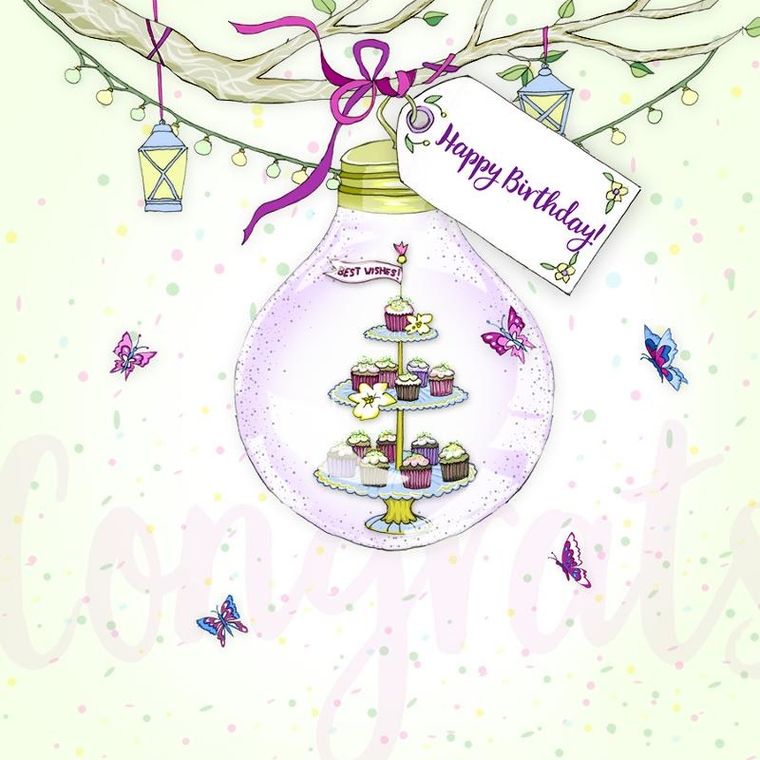 Clear Creations, Swarovski, karnet, kwadrat, Urodziny, tort