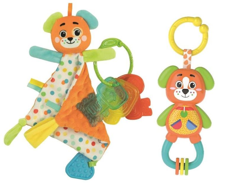 Clementoni, Baby, Piesek, zestaw upominkowy, przytulanka, grzechotka, gryzak