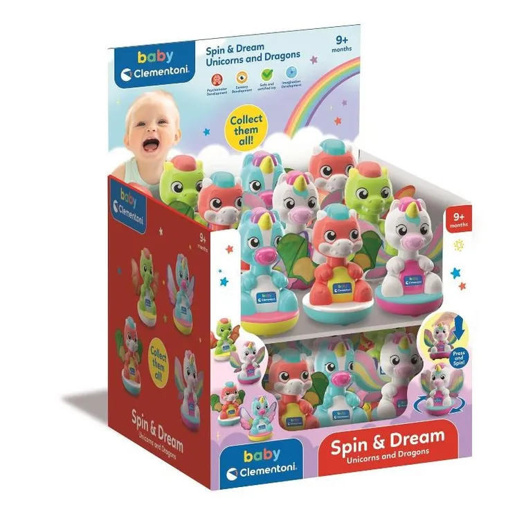 Clementoni, Baby, Spin & Dream, Magiczne Zwierzątko, bączek interaktywny, jednorożec smok