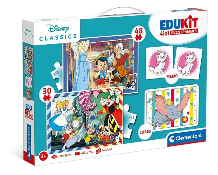 Clementoni, Edukit, Disney, zestaw 4w1, memory + klocki + puzzle, 78 elementów