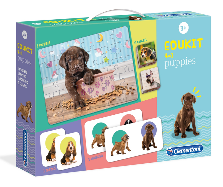 Clementoni, Edukit, zestaw 4w1, memory + domino + klocki + puzzle