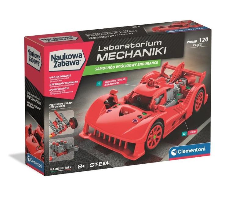 Clementoni, Naukowa zabawa, Laboratorium mechaniki, Endurance, samochód wyścigowy, zestaw konstrukcyjny, czerwony