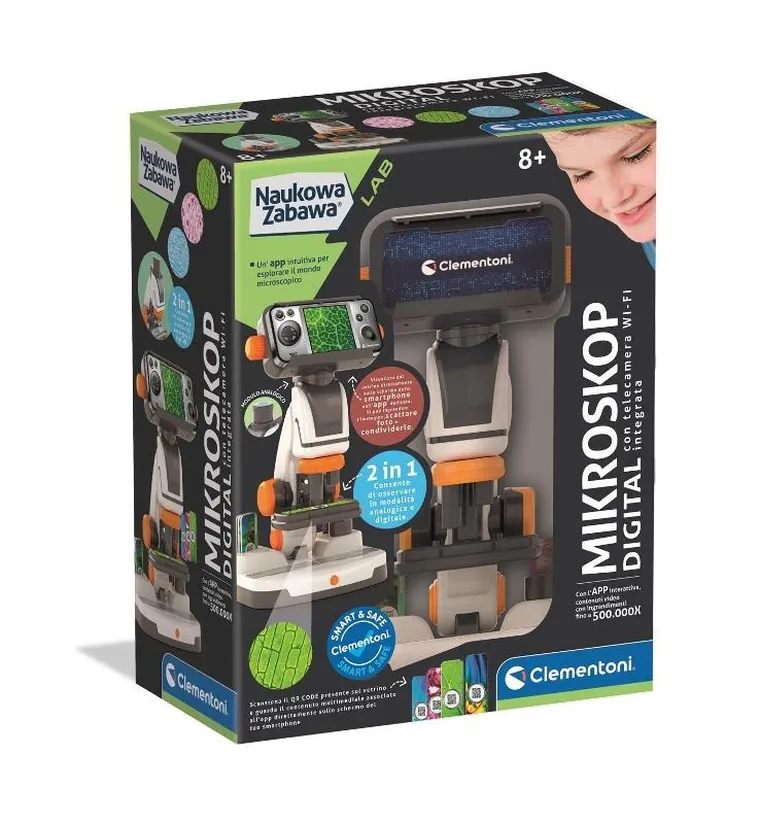 Clementoni, Naukowa Zabawa, Mikroskop Digital, zestaw edukacyjny