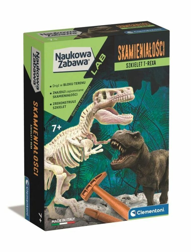 Clementoni, Naukowa Zabawa, skamieniałości, T-Rex fluorescencyjny, zestaw naukowy
