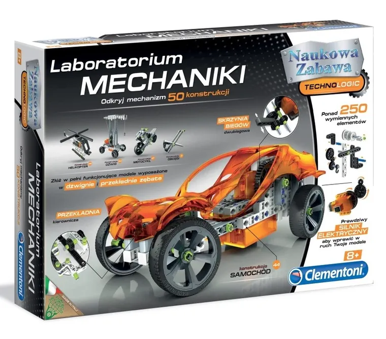 Clementoni, Naukowa Zabawa, Technologic, Laboratorium Mechaniki, 50 konstrukcji, zestaw edukacyjny, 250 elementów