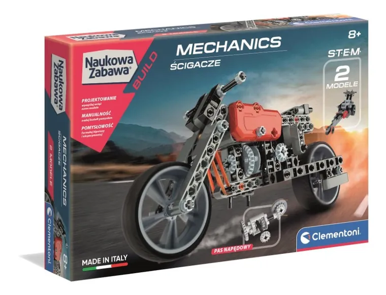 Clementoni, Naukowa Zabawa, Technologic, Laboratorium Mechaniki, Ścigacze, zestaw edukacyjny, 130 elementów