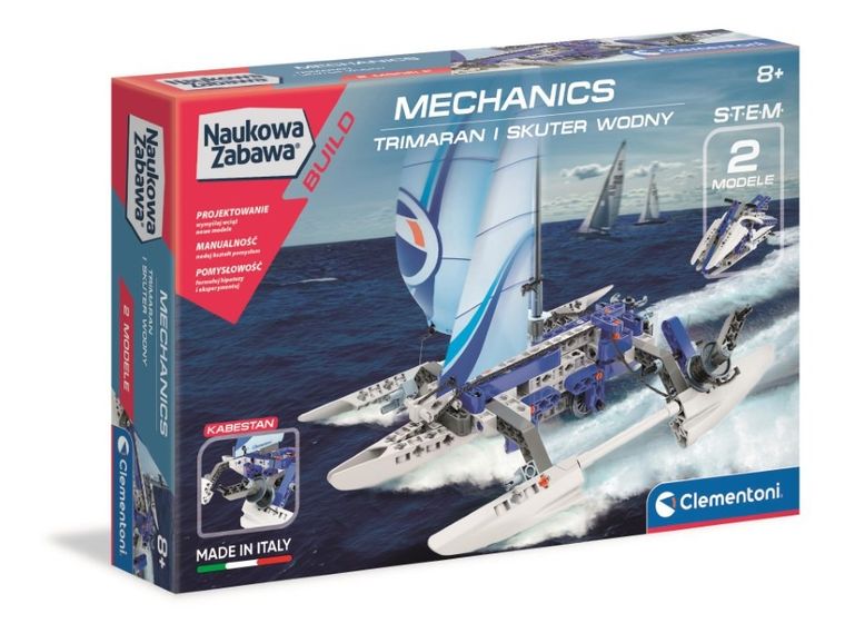 Clementoni, Naukowa zabawa, Technologic, Laboratorium Mechaniki, Trimaran i skuter wodny, zabawka edukacyjna