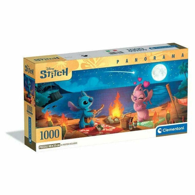 Clementoni, Panorama, Lilo i Stitch na plaży przy ognisku, puzzle, 1000 elementów