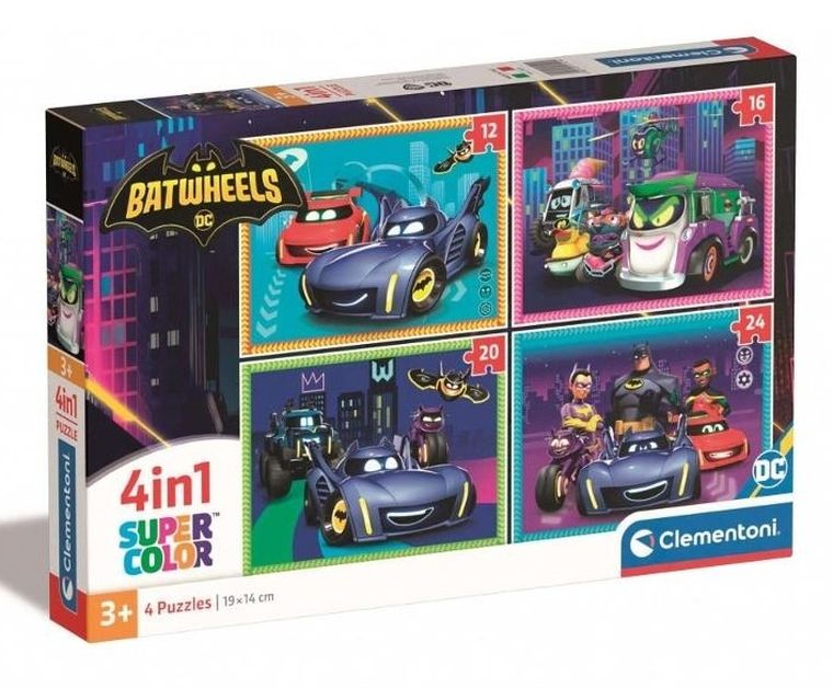 Clementoni, Super Color, Batwheels, puzzle, 4w1