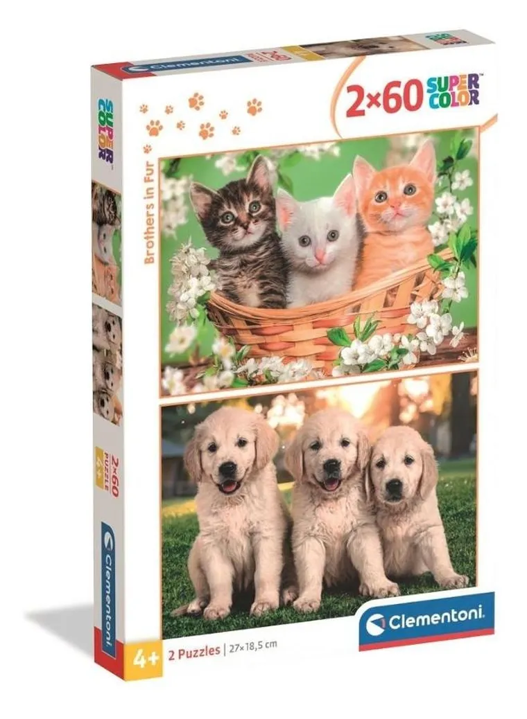 Clementoni, Super Color, Brothers In Fur, puzzle, 2-60 elementów