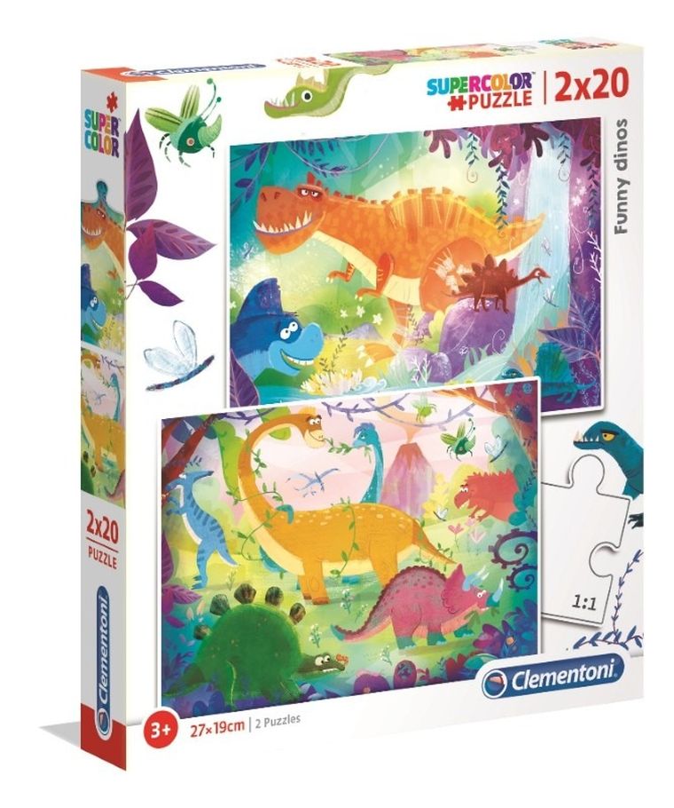 Clementoni, Super Color, Funny Dinos, puzzle, 2-20 elementów