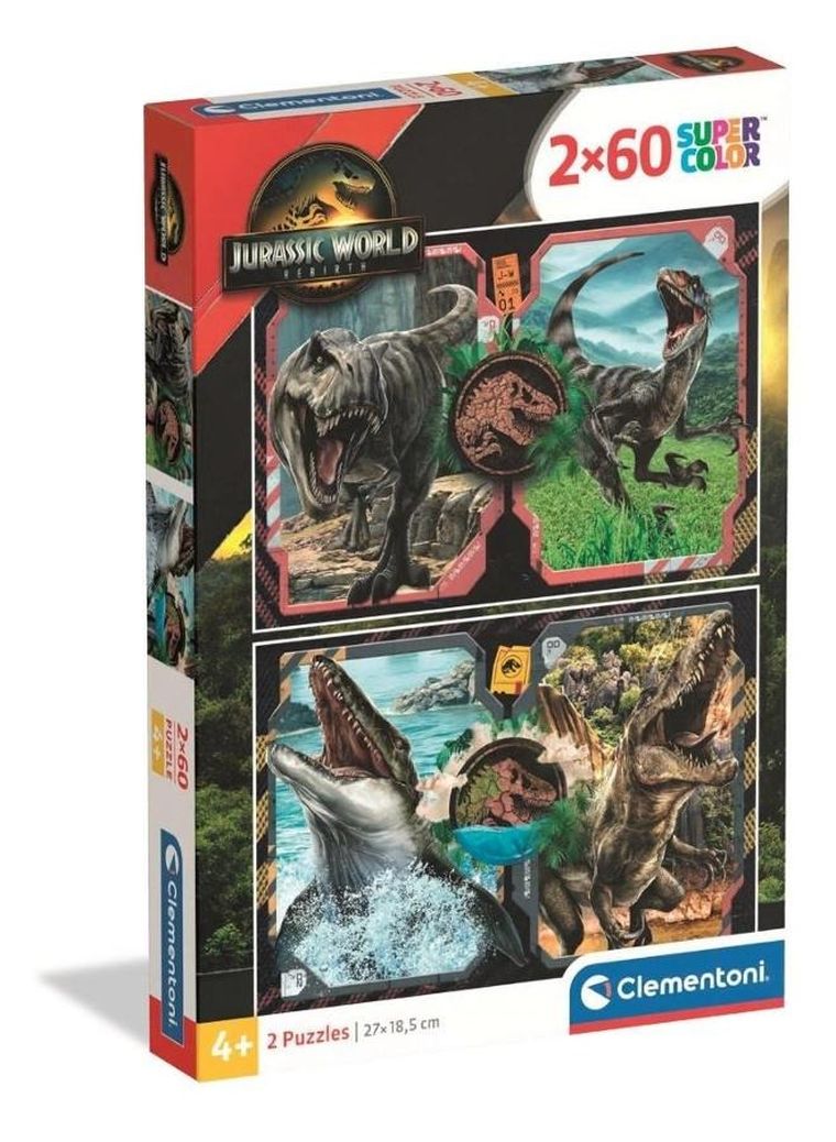 Clementoni, Super Color, Jurassic World, puzzle, 2-60 elementów