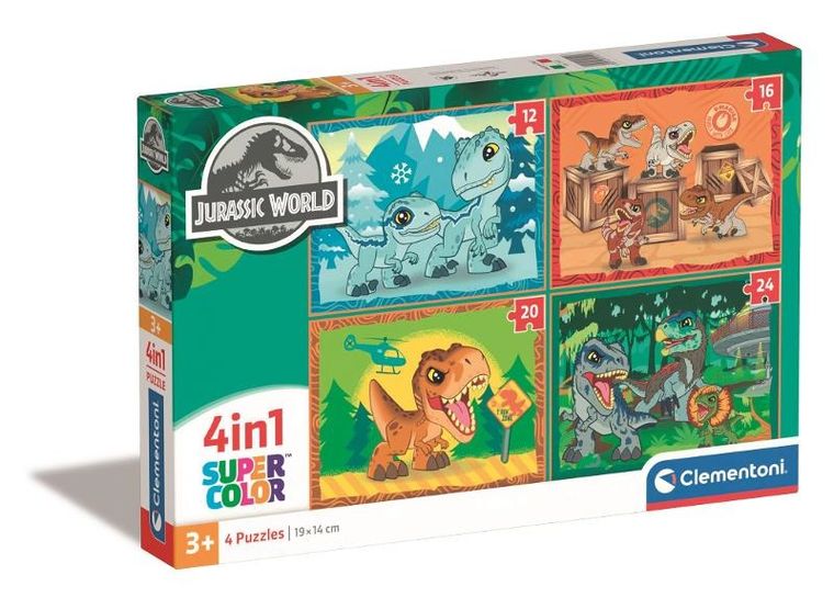 Clementoni, Super Color, Jurassic World, puzzle 4w1