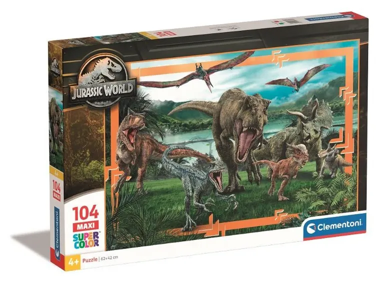 Clementoni, Super Color, Jurassic world, puzzle maxi, 104 elementy