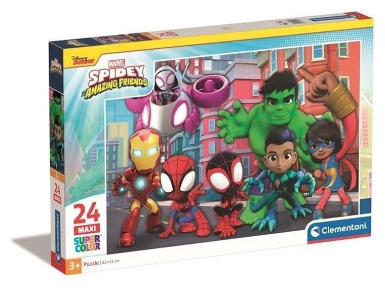 Clementoni, Super Color, Spidey i super-kumple, puzzle maxi, 24 elementy