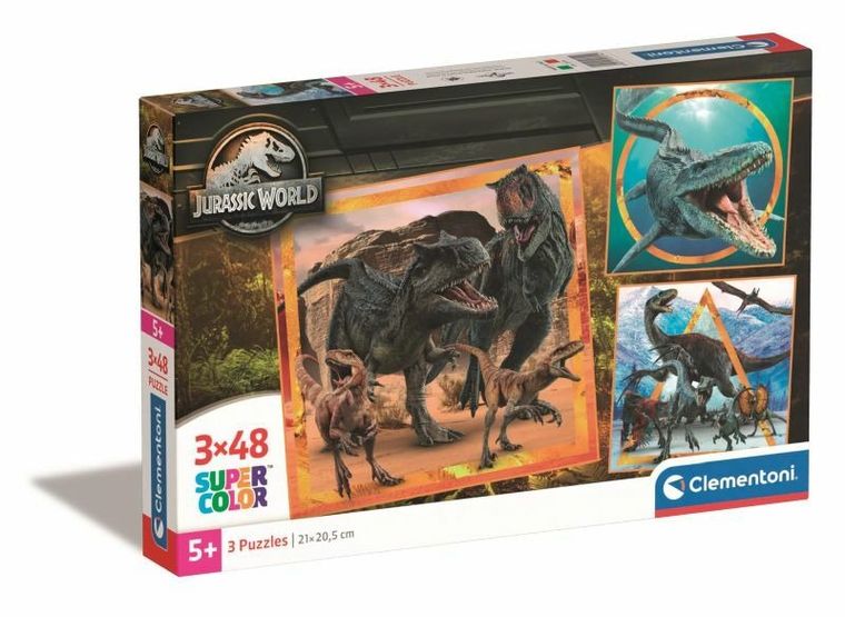 Clementoni, Super Color, Square, Jurassic World, puzzle, 3-48 elementów