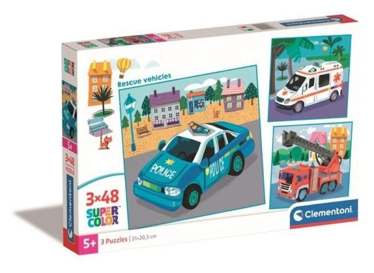 Clementoni, Super Color, Square, Pojazdy ratownicze, puzzle, 3-48 elementów