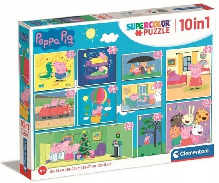 Clementoni, Super Color, Świnka Peppa, puzzle 10w1