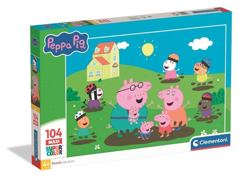 Clementoni, Super Color, Świnka Peppa, puzzle maxi, 104 elementy
