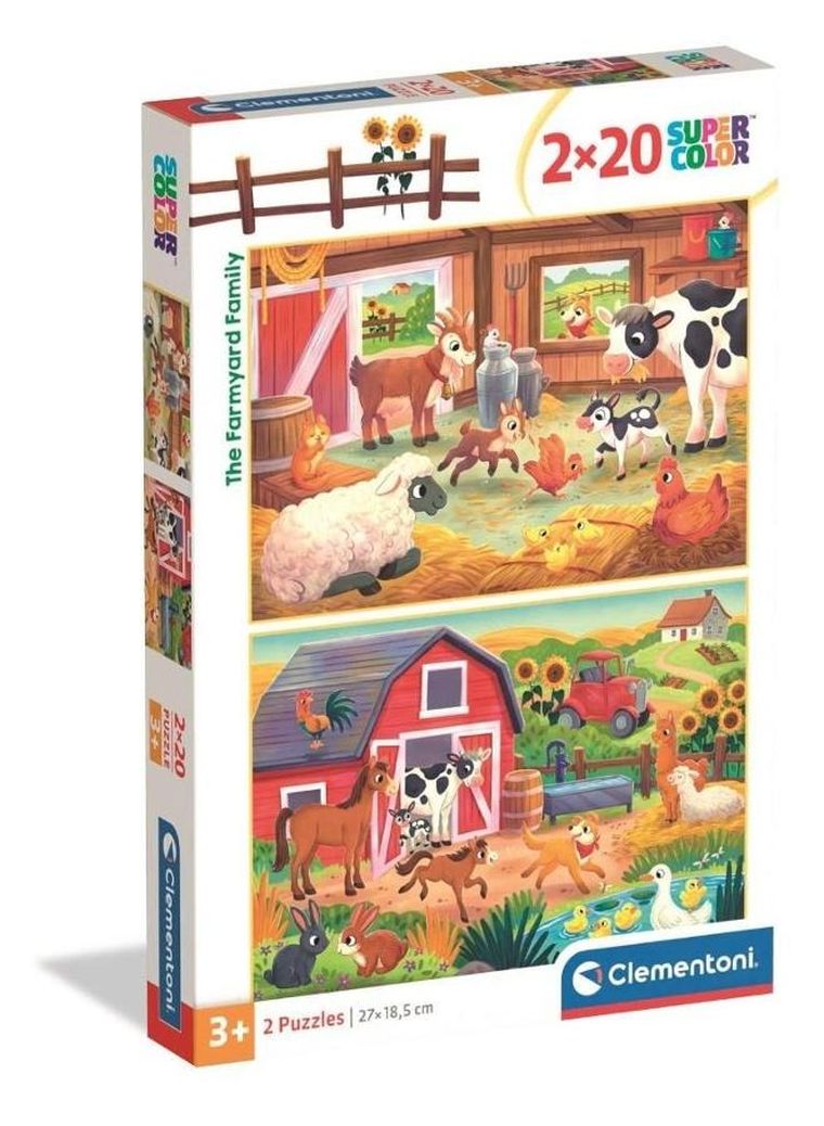 Clementoni, Super Color, The Farmyard Family, puzzle, 2-20 elementów